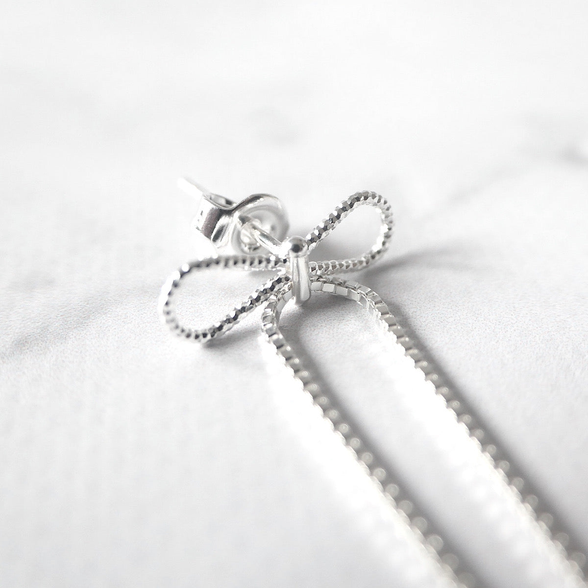 【SE240606】Sterling Silver Ribbon Dangle Earrings