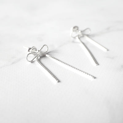 【SE240606】Sterling Silver Ribbon Dangle Earrings