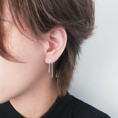 【SE240606】Sterling Silver Ribbon Dangle Earrings