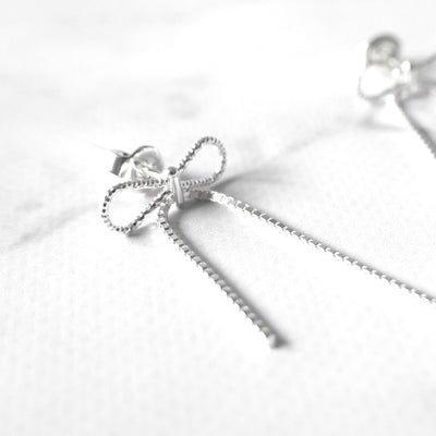 【SE240606】Sterling Silver Ribbon Dangle Earrings