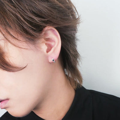 【SE240603】Sterling Silver Onyx Huggie Earrings