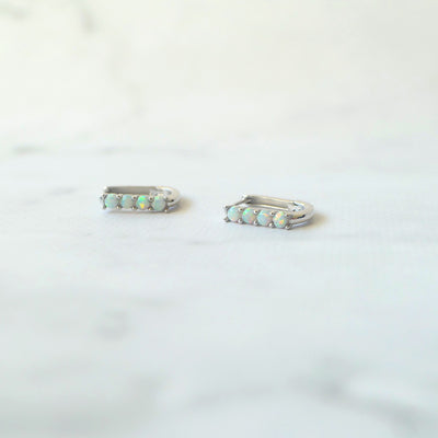 【SE250205】Sterling Silver Opal Huggie Earrings