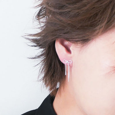 【SE240606】Sterling Silver Ribbon Dangle Earrings