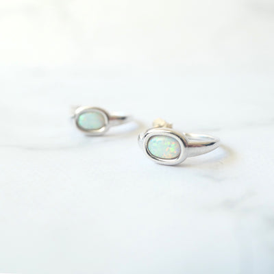 【SE250206】Sterling Silver Opal Hoop Earrings