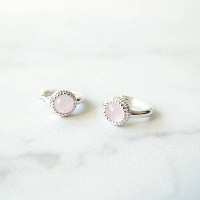 【CS210401】 Pink Opal Sterling Silver Huggie Earrings