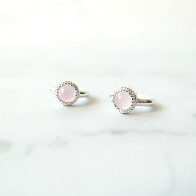 【CS210401】 Pink Opal Sterling Silver Huggie Earrings