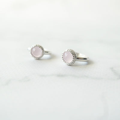 【CS210401】 Pink Opal Sterling Silver Huggie Earrings