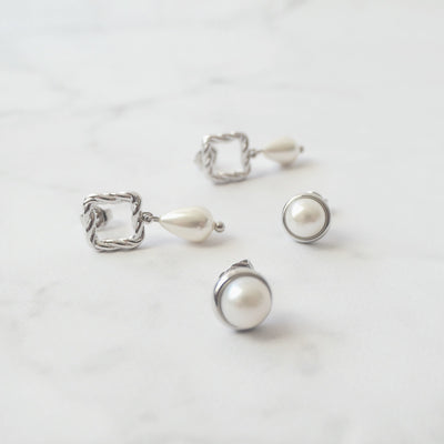 【Pearl】Stud and Dangle Earrings Set of 2