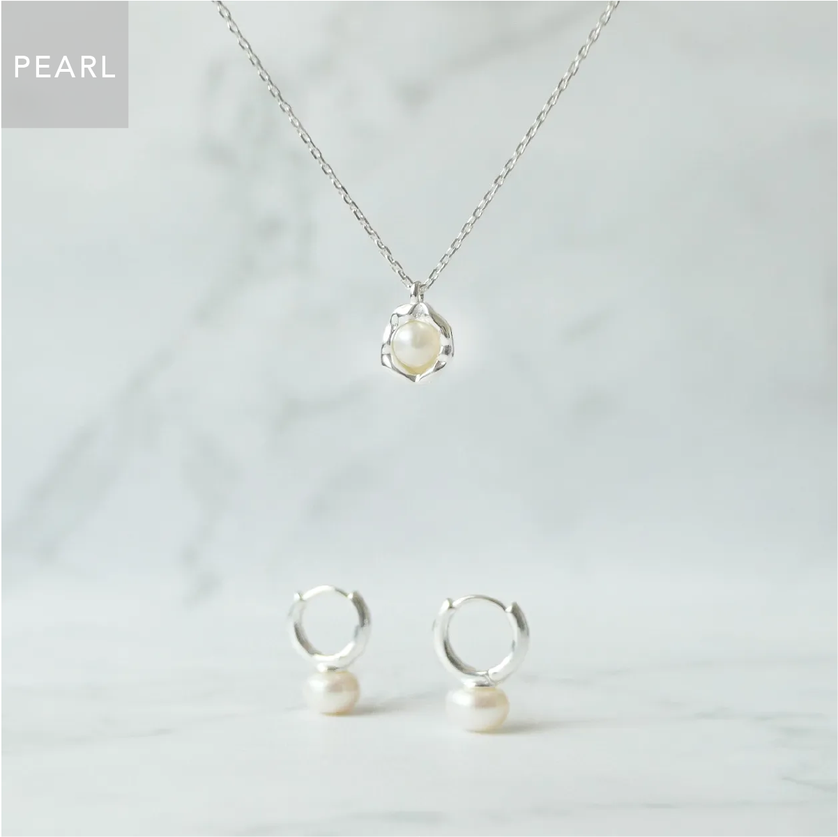 パール ハギーピアス（シルバー925）、ネックレス、ホワイトパール、誕生石6月、金属アレルギー対応、上品ミニマル