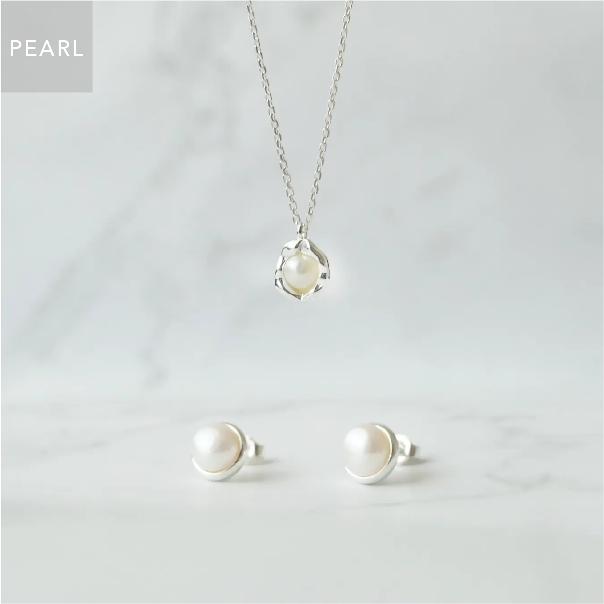パール スタッドピアス（シルバー925）、ネックレスセット、天然石、金属アレルギー対応