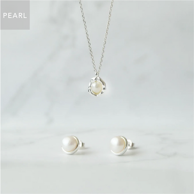パール スタッドピアス（シルバー925）、ネックレスセット、天然石、金属アレルギー対応