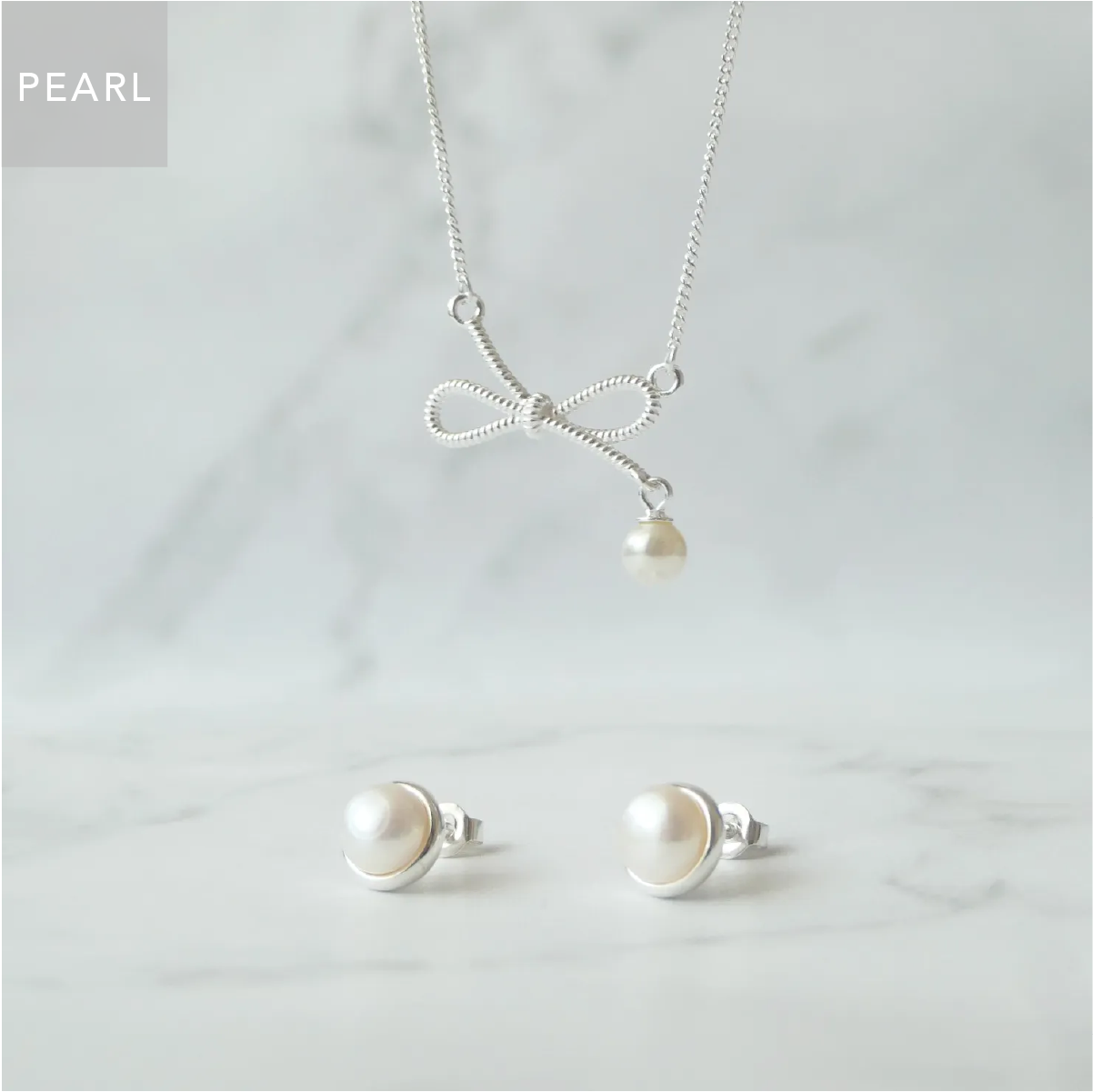 リボン×パール ペンダントネックレス（シルバー925）、ピアスセット、6月誕生石、蟹座・魚座・牡牛座、金属アレルギー対応