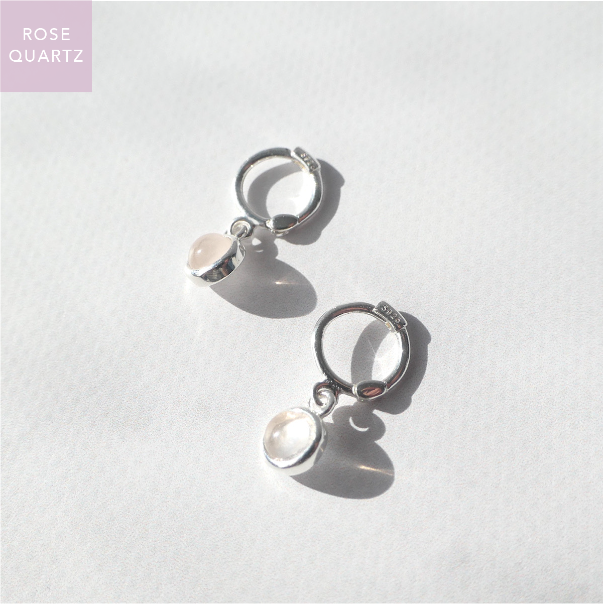 【SE250104】Sterling Silver Rose Quartz Dangle Earrings