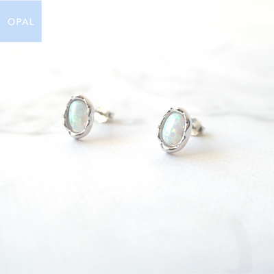 【SE250204】Sterling Silver Opal Stud Earrings