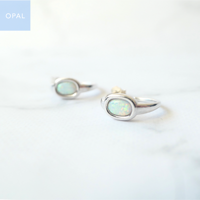 【SE250206】Sterling Silver Opal Hoop Earrings