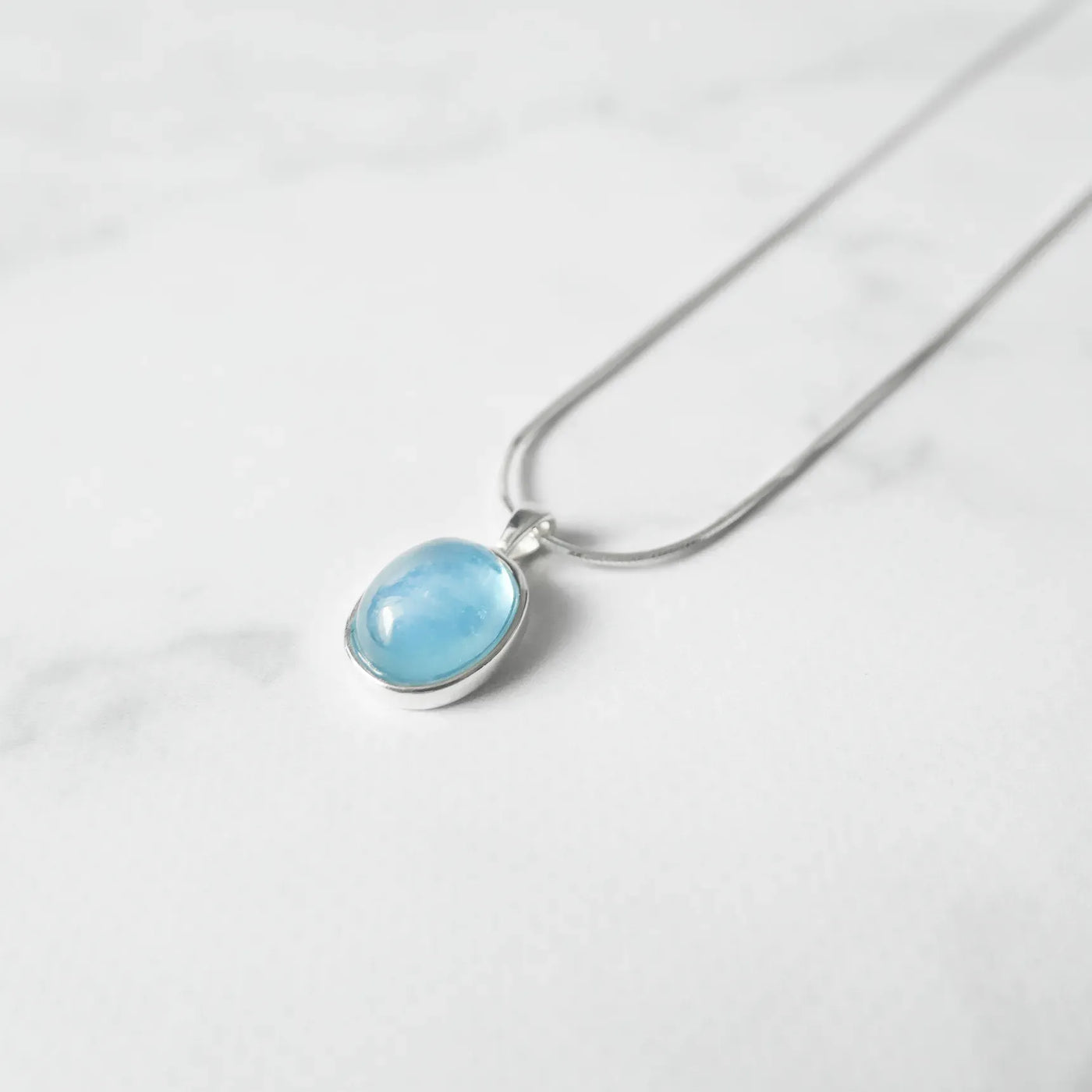 アクアマリン ペンダント ネックレス、シルバー925、金属アレルギー対応