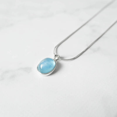 アクアマリン ペンダント ネックレス、シルバー925、金属アレルギー対応