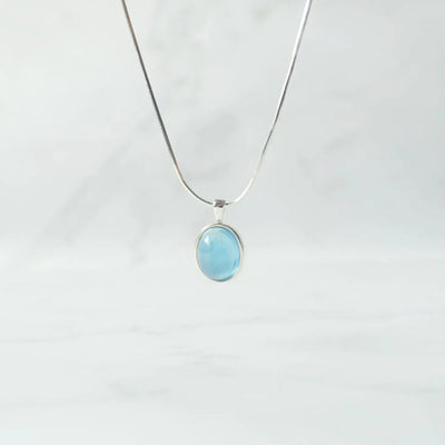 アクアマリン ペンダント ネックレス、シルバー925、金属アレルギー対応