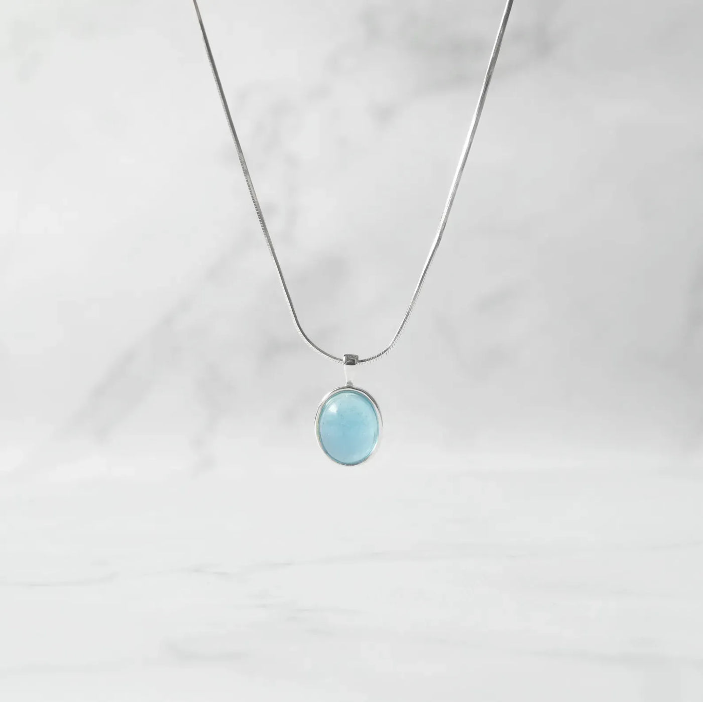 アクアマリン ペンダント ネックレス、シルバー925、金属アレルギー対応