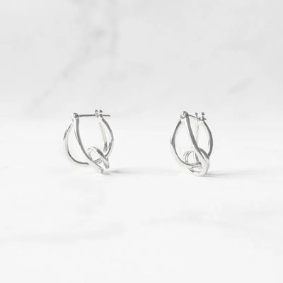 クロスライン フープピアス（シルバー925・14Kホワイトゴールドプレーティング）、鏡面仕上げ、金属アレルギー対応