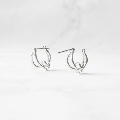 クロスライン フープピアス（シルバー925・14Kホワイトゴールドプレーティング）、鏡面仕上げ、金属アレルギー対応