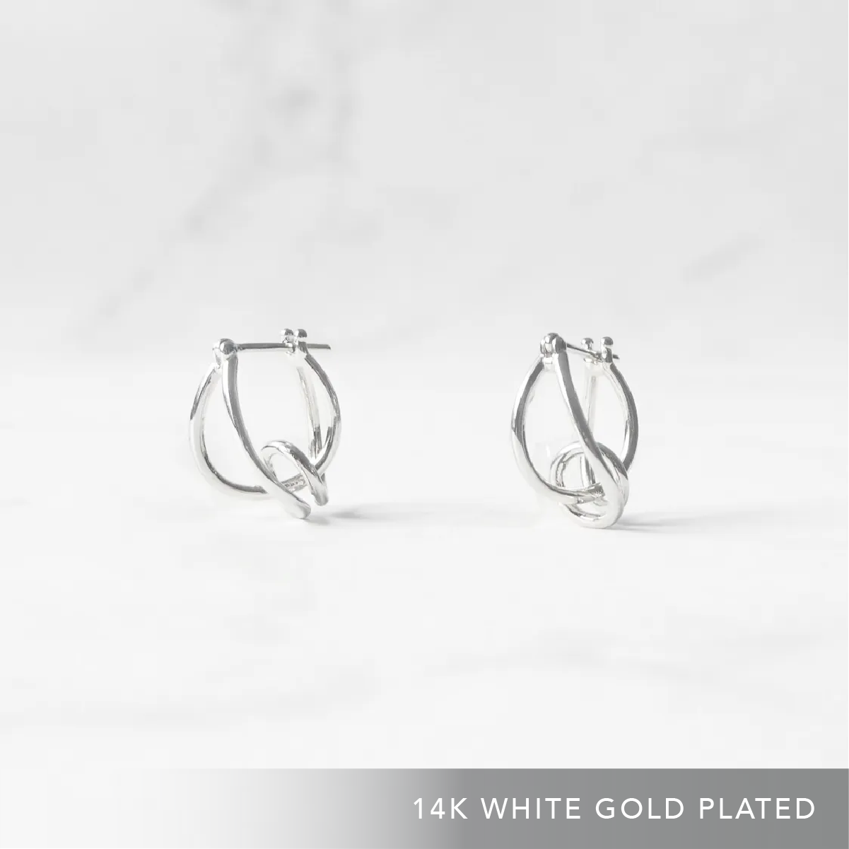 クロスライン フープピアス（シルバー925・14Kホワイトゴールドプレーティング）、鏡面仕上げ、金属アレルギー対応