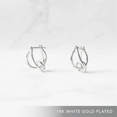 クロスライン フープピアス（シルバー925・14Kホワイトゴールドプレーティング）、鏡面仕上げ、金属アレルギー対応