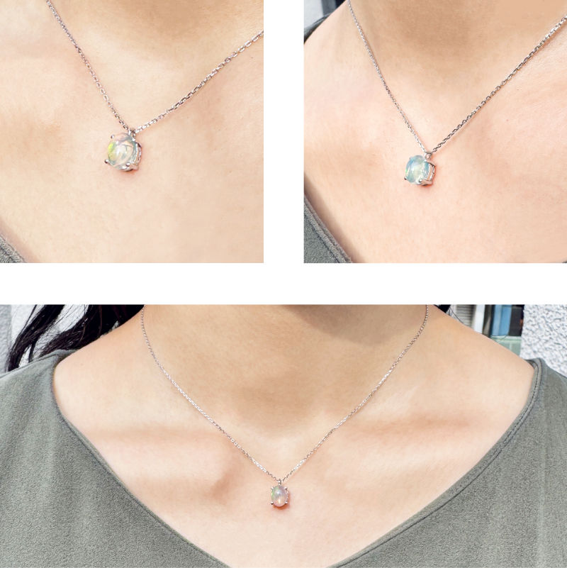 PREMIUM】Oval Opal Necklace – 925 Sterling Silver, Rhodium Plated