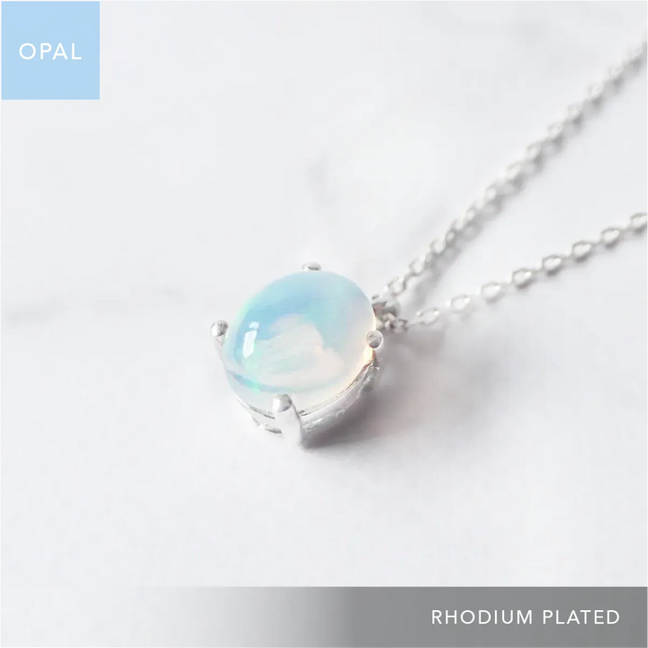 PREMIUM】Oval Opal Necklace – 925 Sterling Silver, Rhodium Plated