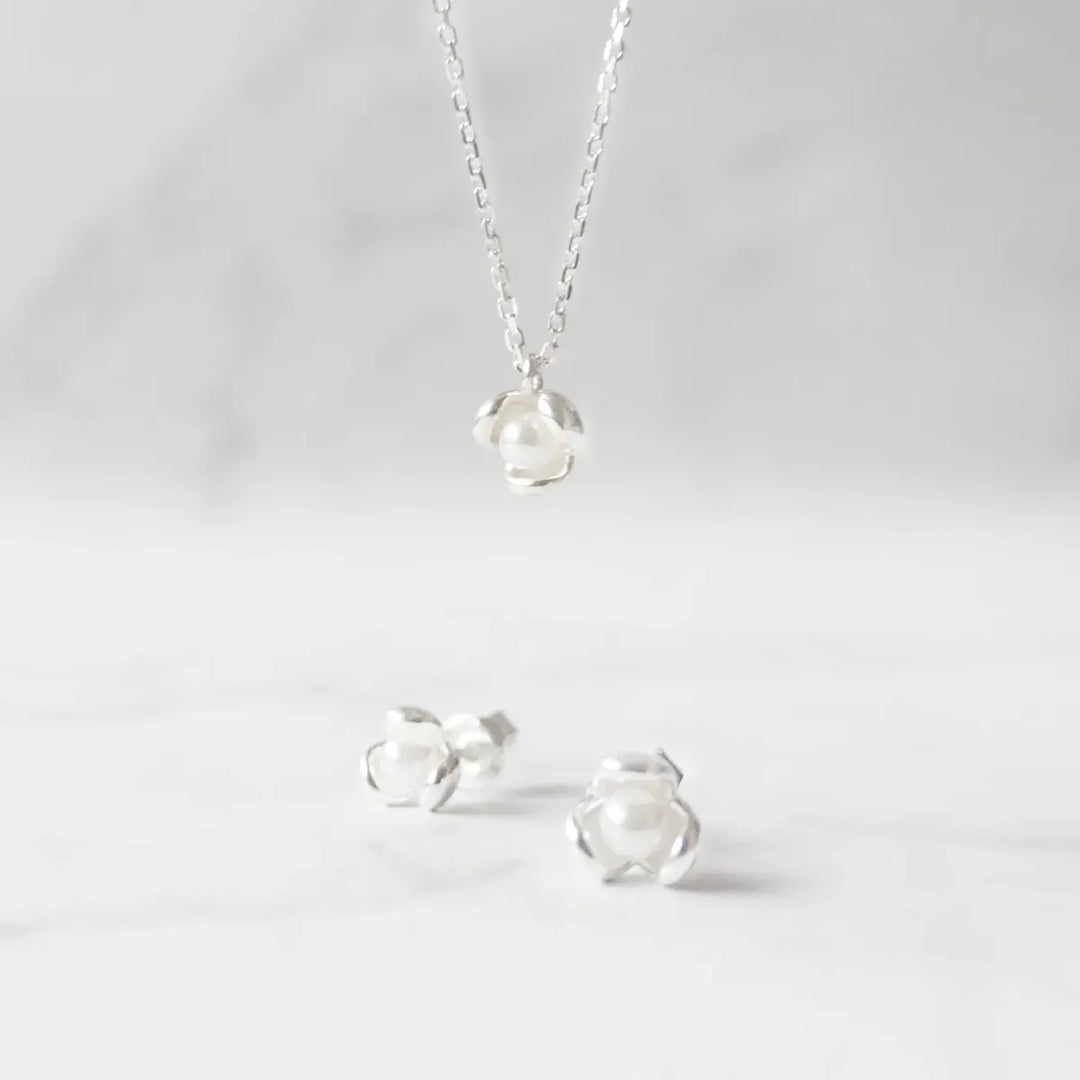 フラワー パール ジュエリー セット｜ピアス＆ネックレス シルバー925