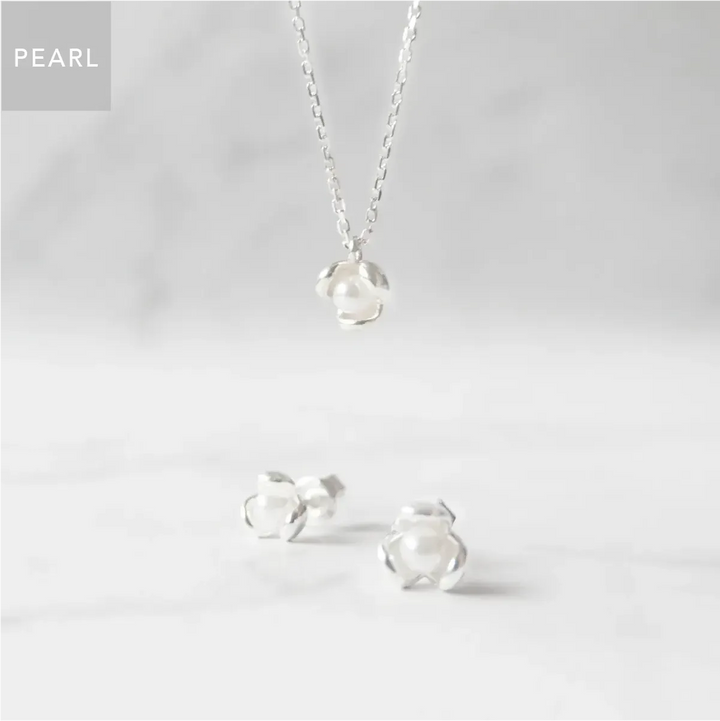 フラワー パール ジュエリー セット｜ピアス＆ネックレス シルバー925