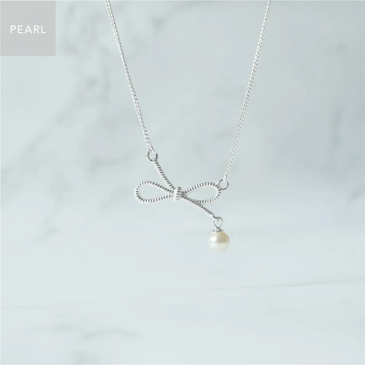 パール リボンネックレス & ハギーピアス 2点セット（シルバー925）