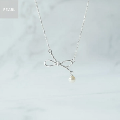 パール リボンネックレス & ハギーピアス 2点セット（シルバー925）