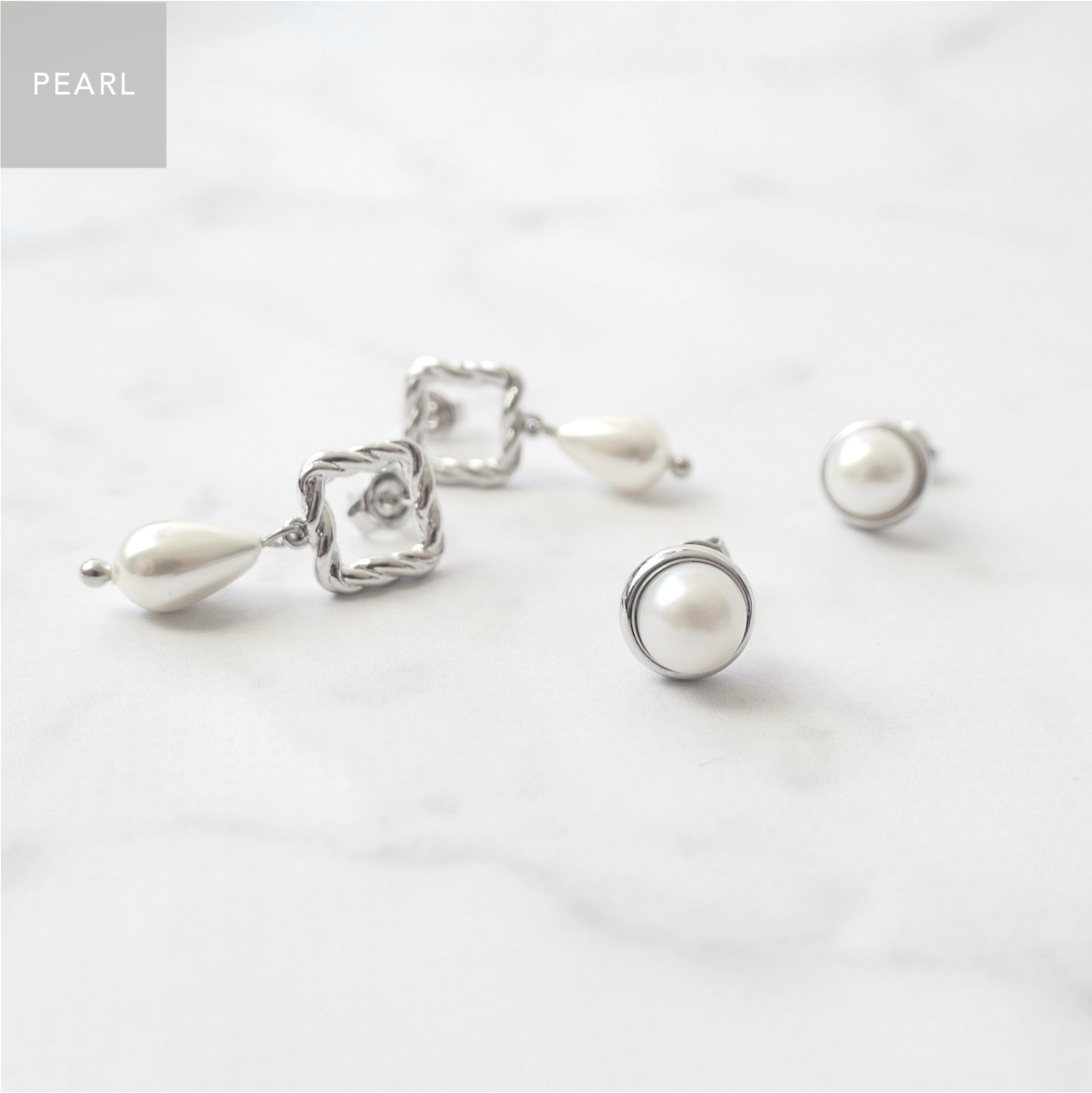 【Pearl】Stud and Dangle Earrings Set of 2