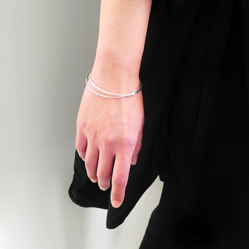 シルバー925 ダブルラインバングル Lサイズ