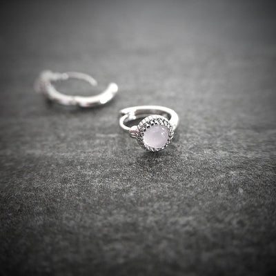 【CS210401】 Pink Opal Sterling Silver Huggie Earrings