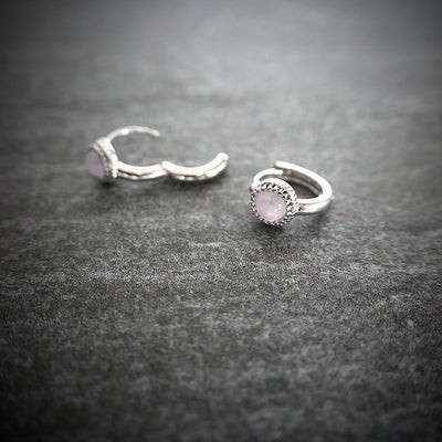 【CS210401】 Pink Opal Sterling Silver Huggie Earrings