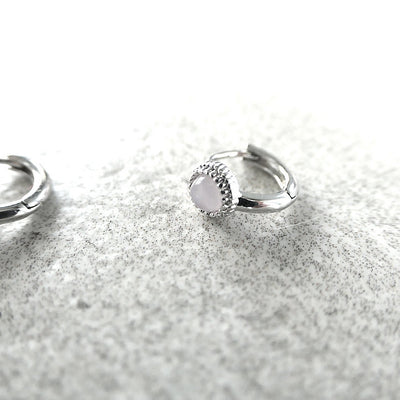 【CS210401】 Pink Opal Sterling Silver Huggie Earrings