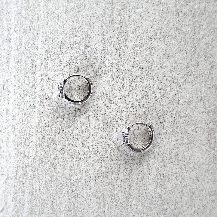 【CS210401】 Pink Opal Sterling Silver Huggie Earrings